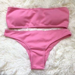New Large Ribbed Pink Bikini Top & Bottom Set